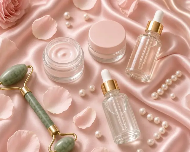Pink skincare still life